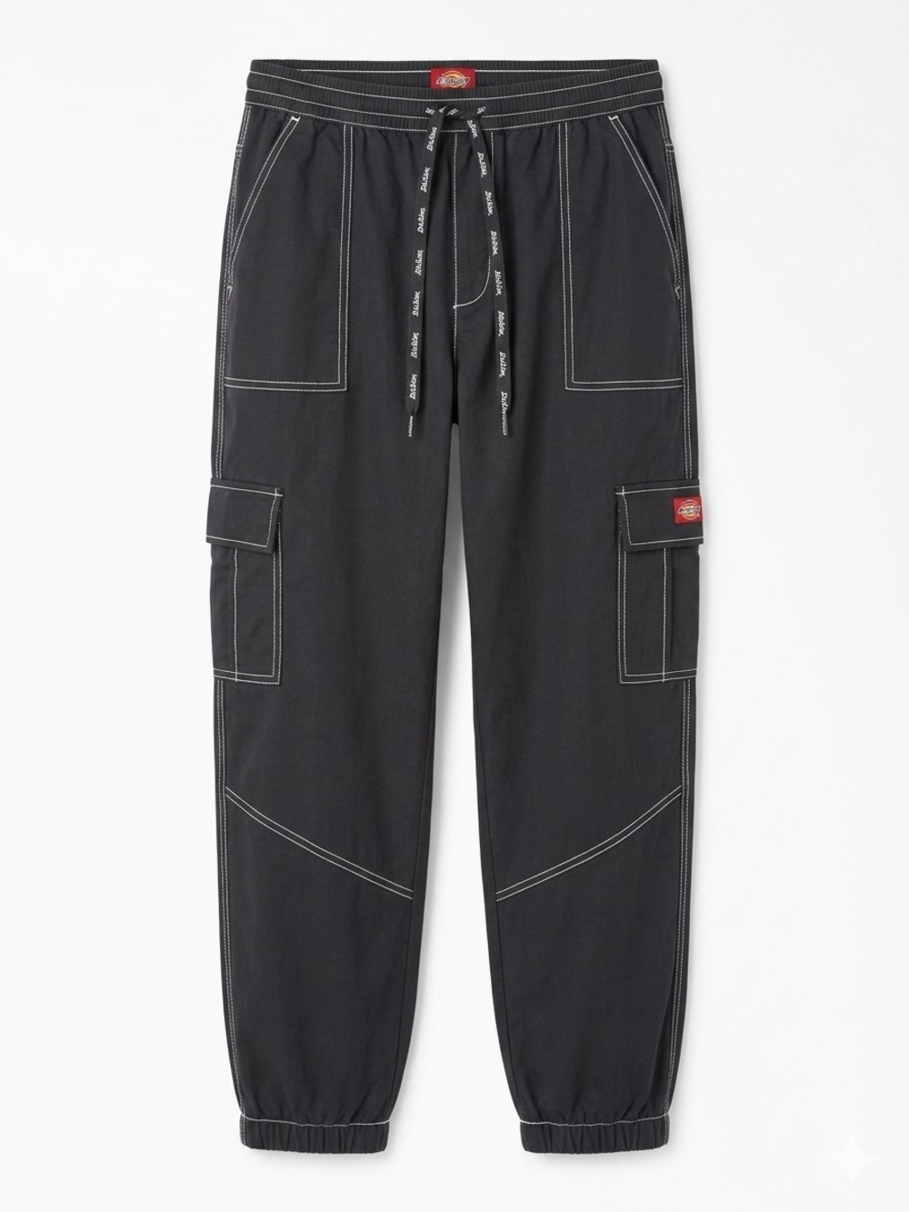 Dickies Black Cargo Joggers with White Contrast Stitching